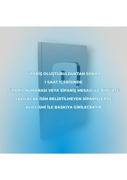 Kişiye Özel Youtube Plaket Gümüş 1 Adet