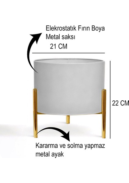 Elite Gold Ayaklı Dekoratif Metal Saksı 1 Adet