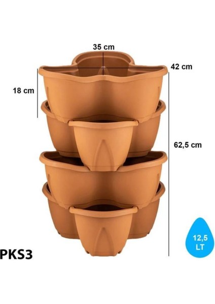Elite So-Pks3 Pamukkale Dekoratif Saksı Çilek Saksı 4'lü Set 12.5 Litre Kiremit No 3 1 Adet