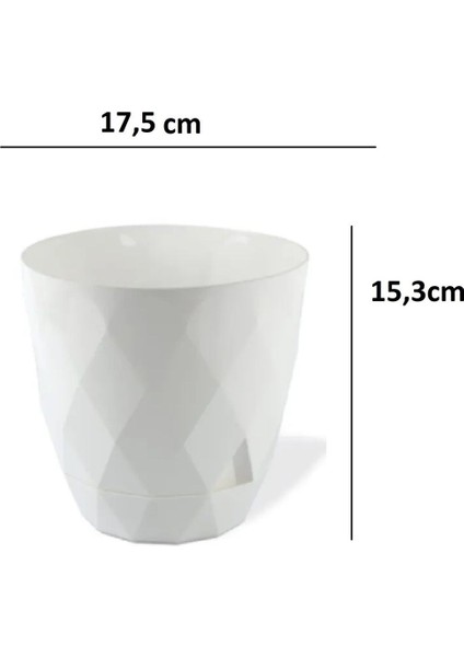 Elite 1 Adet 2,4 Lt Orta Boy Baklava Desenli Sert Plastik Sabit Tabaklı Altlıklı Yakamoz Saksı 3 NO17,5CM 1 Adet