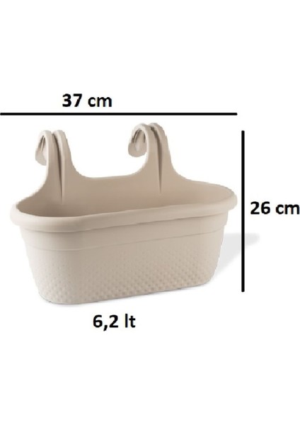 Elite 6,2 Lt Askılı Inci Balkon Saksısı Plastik Saksı Çiçeklik 37 cm 1 Adet