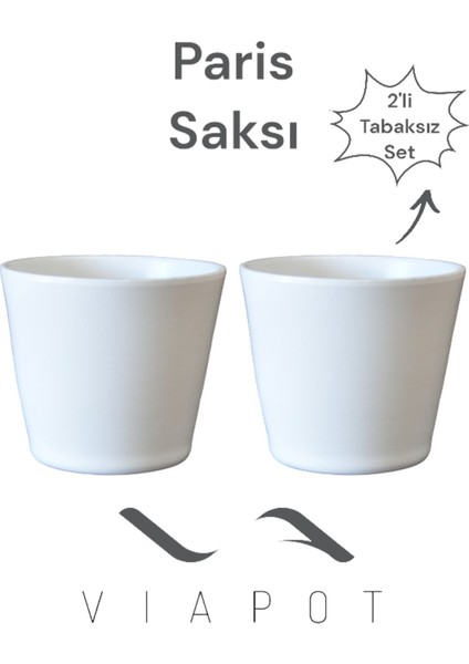 Elite Paris Toprak Saksı Büyük Delikli Tabaksız 2 Adet 15X13CM 1200 ml - Beyaz 1 Adet