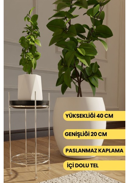 Elite Gümüş Paslanmaz Metal Ayaklı Çiçeklik - Dekoratif Saksılık & Vazo Için Şık Tasarım 1 Adet