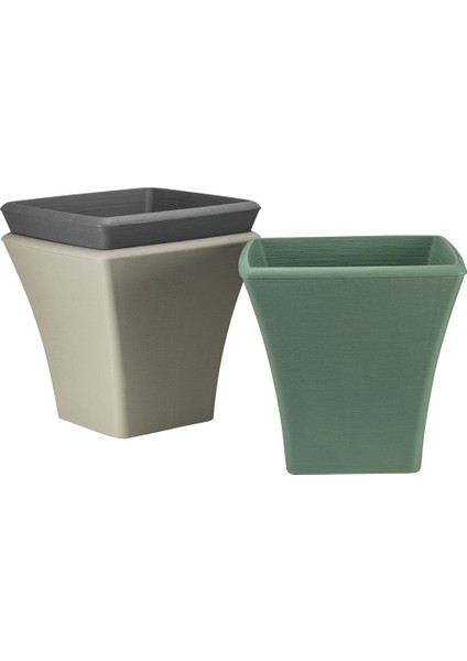 Elite Begonvil 38 cm Kare 28 Litre Beton Görünümlü Plastik Saksı Drenaj Izgaralı Çiçek Saksısı 1 Adet