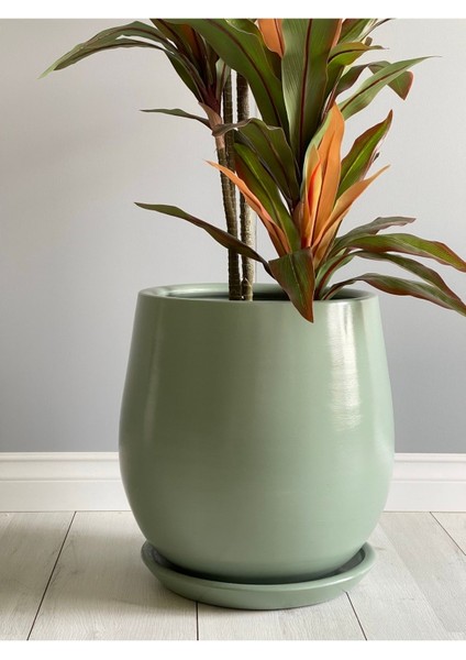 Elite 10LITRE Armut Saksı Tabaklı 23CMX23CM Mint Yeşili 1 Adet
