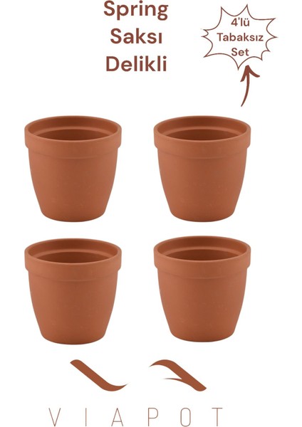 Elite 4 Adet Spring Toprak Saksı Büyük Delikli Tabaksız 15,5X14,5CM 1300ML 1 Adet