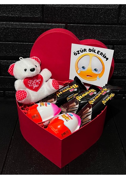 Ese - Sevgiliye Ozur Hediyesi Kalpli Beyaz Ayıcık - Browni Intense ve Kinder Joy Çikolatalar 1 Adet