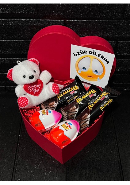 Ese - Sevgiliye Ozur Hediyesi Kalpli Beyaz Ayıcık - Browni Intense ve Kinder Joy Çikolatalar 1 Adet modelleri