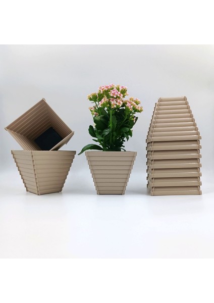 Elite Ahşap Desenli Çiçek Saksı 0,50 Lt (10 Adet Set) 1 Adet