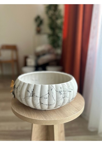 Elite Seramik Saksı Mermer Desenli Gold Detaylı 11 cm Yükseklik ,24 cm Çap (1 Adet ) 1 Adet modelleri