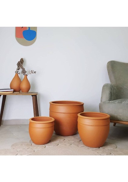 Elite Antik Model Çömlek Saksı Ham Toprak H:30CM-ÇAP:33CM 1 Adet