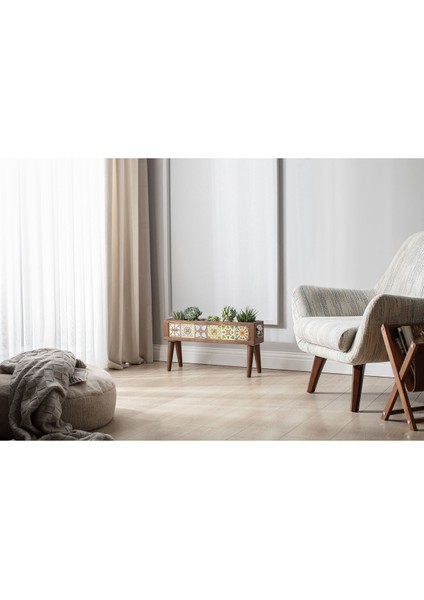 Elite El Yapımı Ayaklı 6 Çinili Dekoratif Modern Ahşap Dikdörtgen Bahçe Balkon Saksı Saksılık Çiçeklik 1 Adet fırsatları