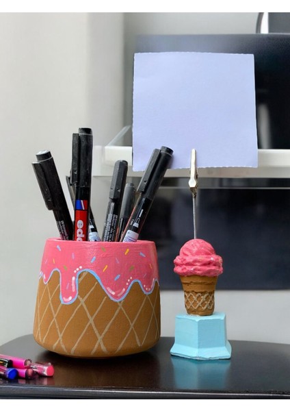 Dondurma Set Fotoğraf Not Tutacağı Kalemlik Ofis Masası Not Tutucu Hediyelik 1 Adet