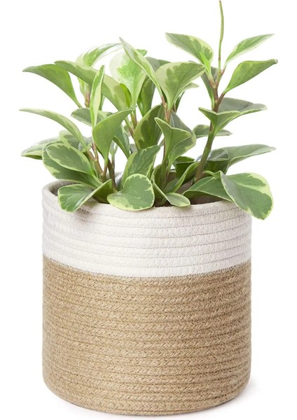 Elite Dekoratif Jüt Saplı Hasır Sepet Saksı 20CM x 20 Cm, Jüt Bej Saksılık, Dekoratif Saksı ve Havluluk 1 Adet
