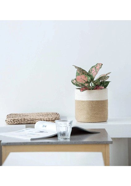 Elite Dekoratif Jüt Saplı Hasır Sepet Saksı 20CM x 20 Cm, Jüt Bej Saksılık, Dekoratif Saksı ve Havluluk 1 Adet