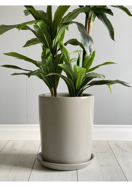 Elite 40LITRE Silindir Saksı Tabaklı YÜKSEKLIK:40CM ÇAP:33CM Granit Renk 1 Adet