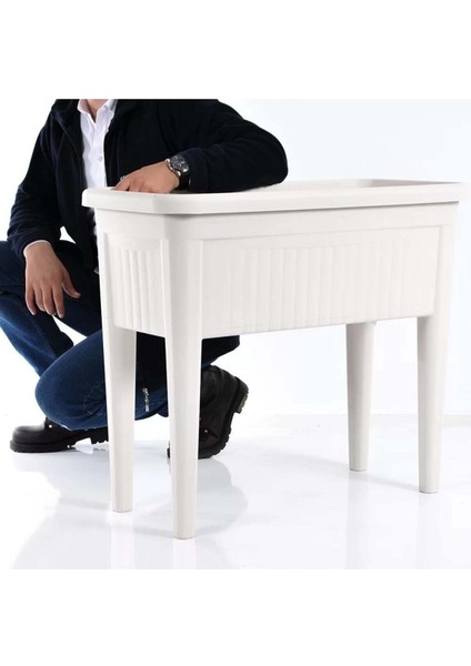 Elite Ayaklı Çit Bahçe Saksısı 60 Litre Krem 1 Adet