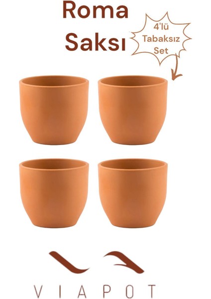 Elite 4 Adet Roma Toprak Saksı Deliksiz Tabaksız Çömlek 14X12 1000ML 1 Adet