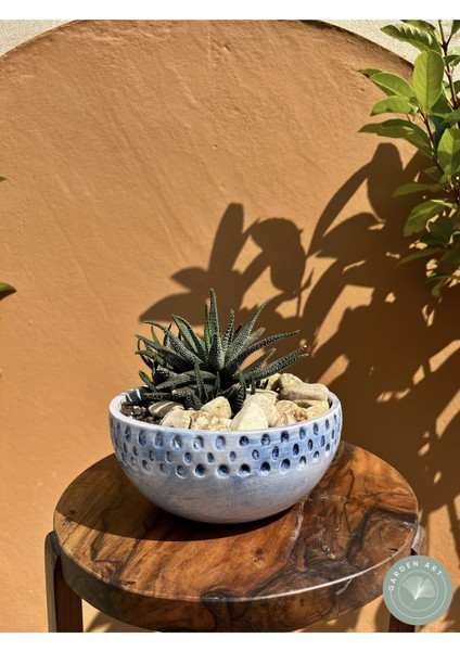 Elite Handmade Seramik Mavi Antik Saksı 19 cm 1 Adet
