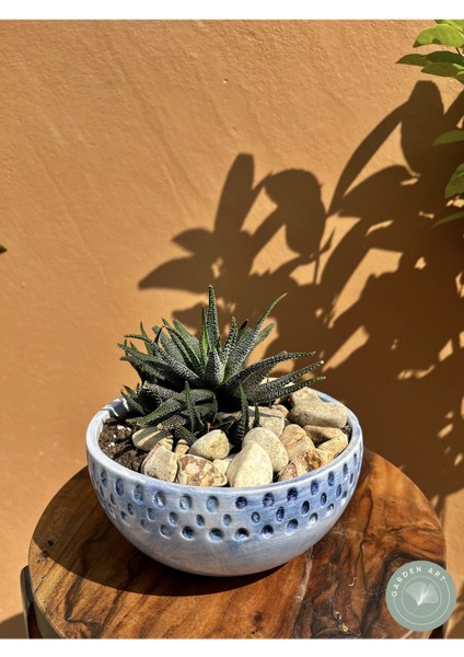 Elite Handmade Seramik Mavi Antik Saksı 19 cm 1 Adet