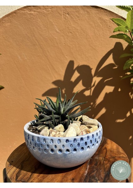 Elite Handmade Seramik Mavi Antik Saksı 19 cm 1 Adet