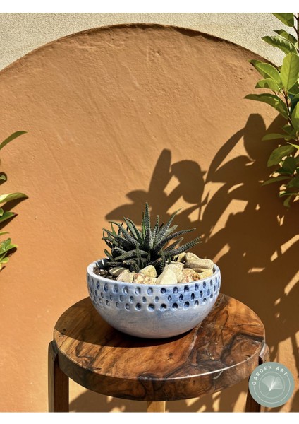 Elite Handmade Seramik Mavi Antik Saksı 19 cm 1 Adet