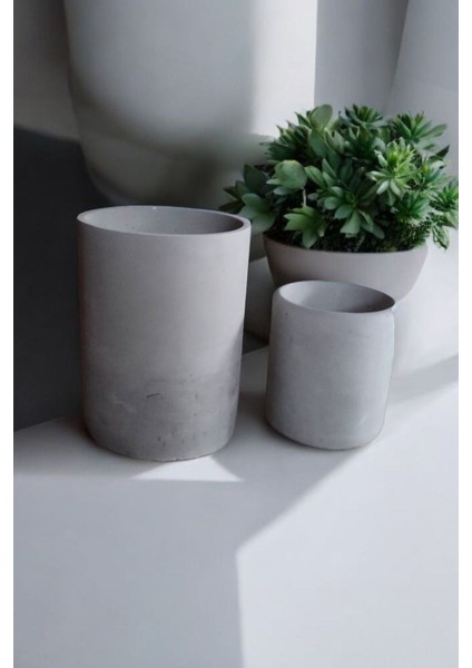Elite Ham Beton 2li Büyük Boy Beton Saksı 30X22-20X17 1 Adet