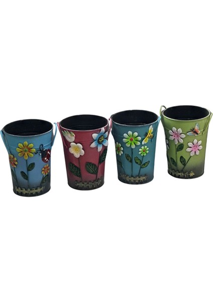 Elite Çiçekli Saplı Metal Kova 16 x 12 cm (1 Adet ) 1 Adet