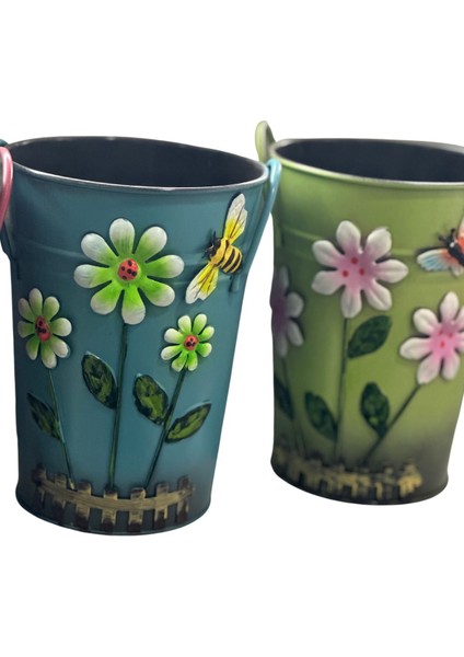 Elite Çiçekli Saplı Metal Kova 16 x 12 cm (1 Adet ) 1 Adet fiyatları