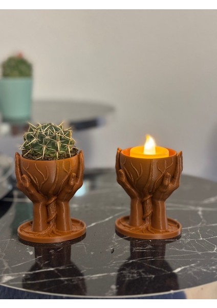 Elite Doğal Dokulu El Figürlü Dekoratif Saksı & Mumluk – 3D Tasarım 1 Adet