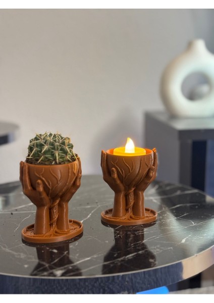 Elite Doğal Dokulu El Figürlü Dekoratif Saksı & Mumluk – 3D Tasarım 1 Adet fiyatları