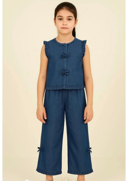 Kız Fırfırlı Gömlek Pantolon Denim Takım