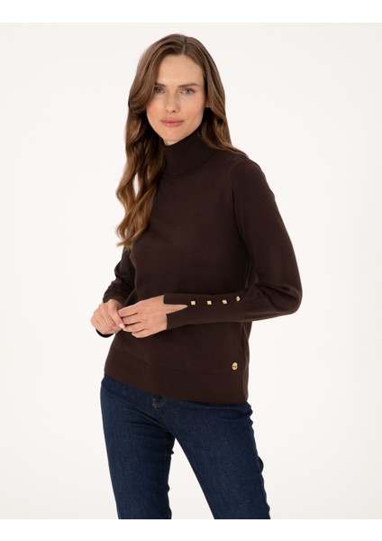 Kadın Kahverengi Slim Fit Basic Kazak 50310886-VR029