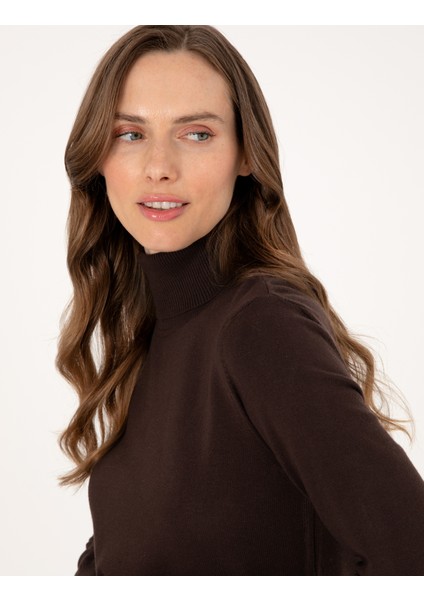 Kadın Kahverengi Slim Fit Basic Kazak 50310886-VR029 fiyatları