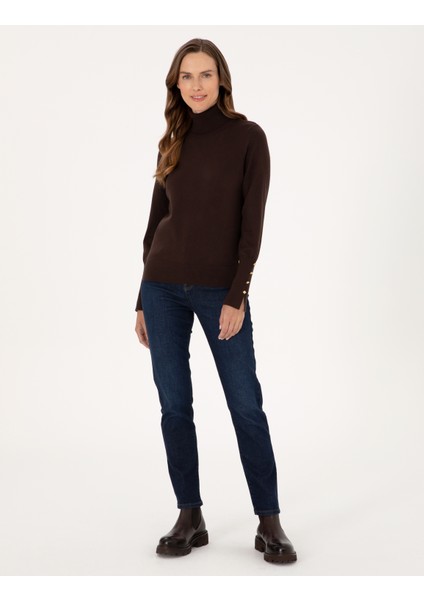 Kadın Kahverengi Slim Fit Basic Kazak 50310886-VR029 fırsatları