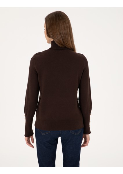 Kadın Kahverengi Slim Fit Basic Kazak 50310886-VR029 indirimleri