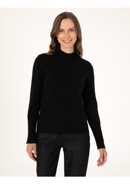 Kadın Siyah Slim Fit Basic Kazak 50310887-VR046