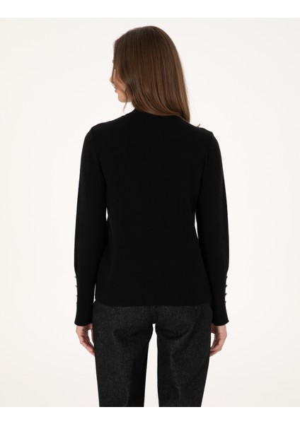 Kadın Siyah Slim Fit Basic Kazak 50310887-VR046 indirimleri