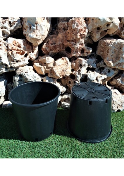 Elite Siyah Üretim Saksısı 12 Lt 2 Adet Yuvarlak Saksı Çiçek Saksısı Plastik Saksı Yetiştirme Saksısı 1 Adet
