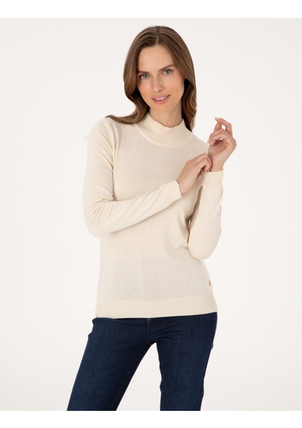 Kadın Ekru Slim Fit Basic Kazak 50315768-VR019