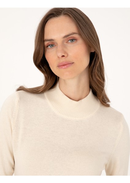 Kadın Ekru Slim Fit Basic Kazak 50315768-VR019 fiyatları