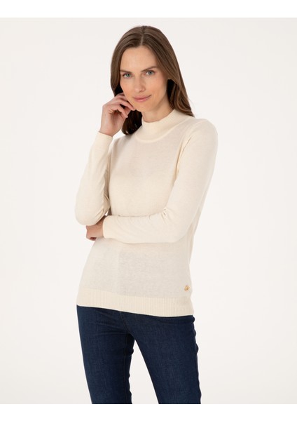 Kadın Ekru Slim Fit Basic Kazak 50315768-VR019 modelleri