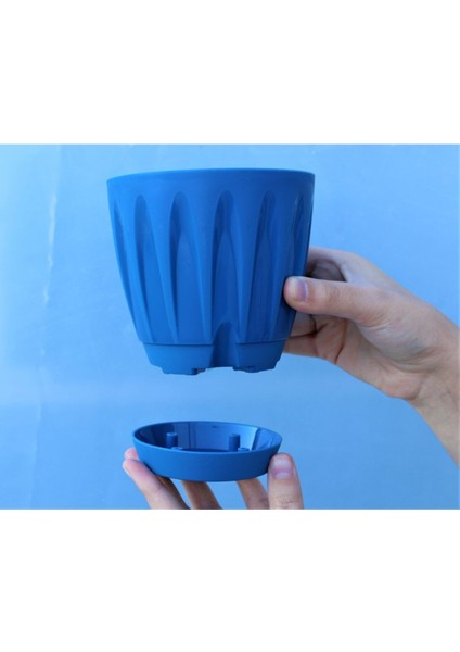 Elite Dekoratif Saksı 0.7 Lt 3 Adet Mavi Papatya Saksı Renkli Saksı Tabaklı Saksı Plastik Saksı 1 Adet indirimleri