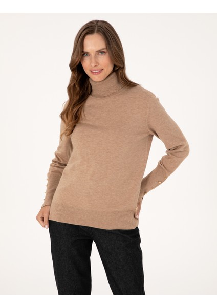 Kadın Bej Slim Fit Basic Kazak 50310886-VR011