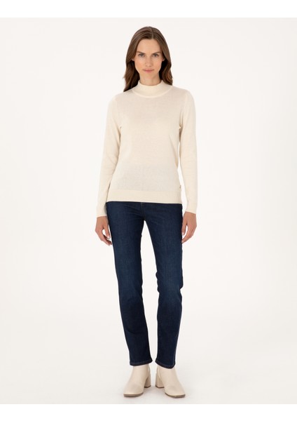 Kadın Ekru Slim Fit Basic Kazak 50315768-VR019 fırsatları