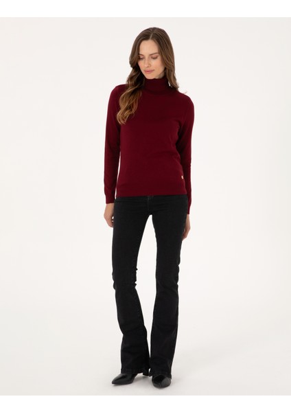 Kadın Vişne Slim Fit Basic Kazak 50315747-VR223 fırsatları
