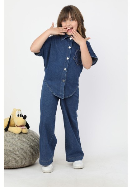 Çiçek Detaylı Denim Takım fırsatları