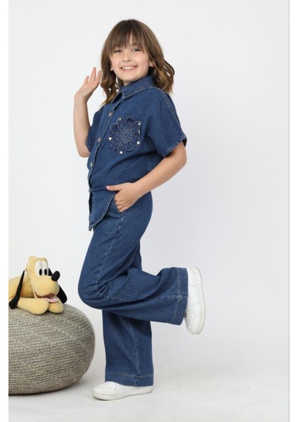 Çiçek Detaylı Denim Takım indirimleri