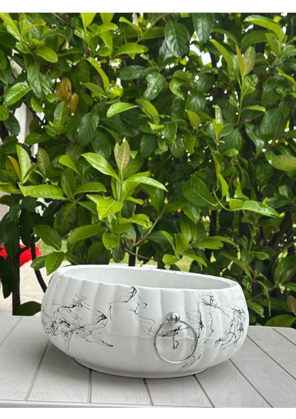 Elite Mermer Desen Seramik Saksı Tek Adet 30 cm Çap 14 cm Yükseklik 1 Adet fiyatları