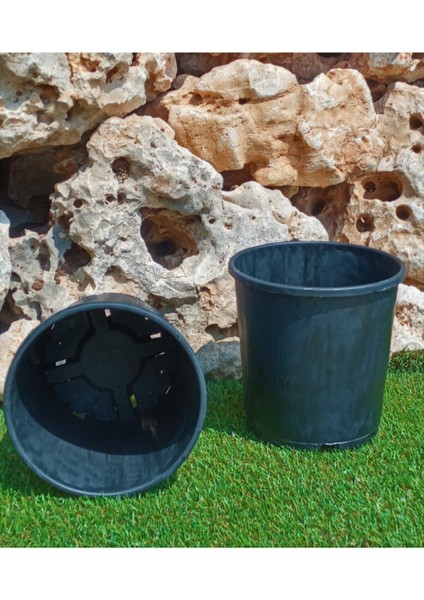 Elite Siyah Üretim Saksısı 3,7 Lt 10 Adet Yuvarlak Saksı Çiçek Saksısı Plastik Saksı Yetiştirme Saksısı 1 Adet